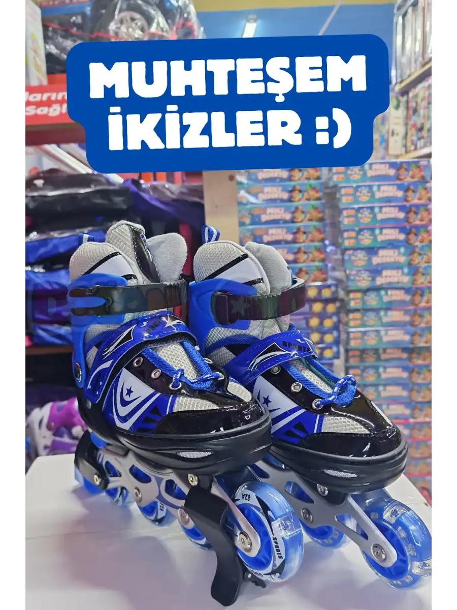 Slikon Tekerli Mavi Paten 31-34 Numara - Silikon Tekerli Paten Alıştırma Pateni - Silikon Tekerlekli