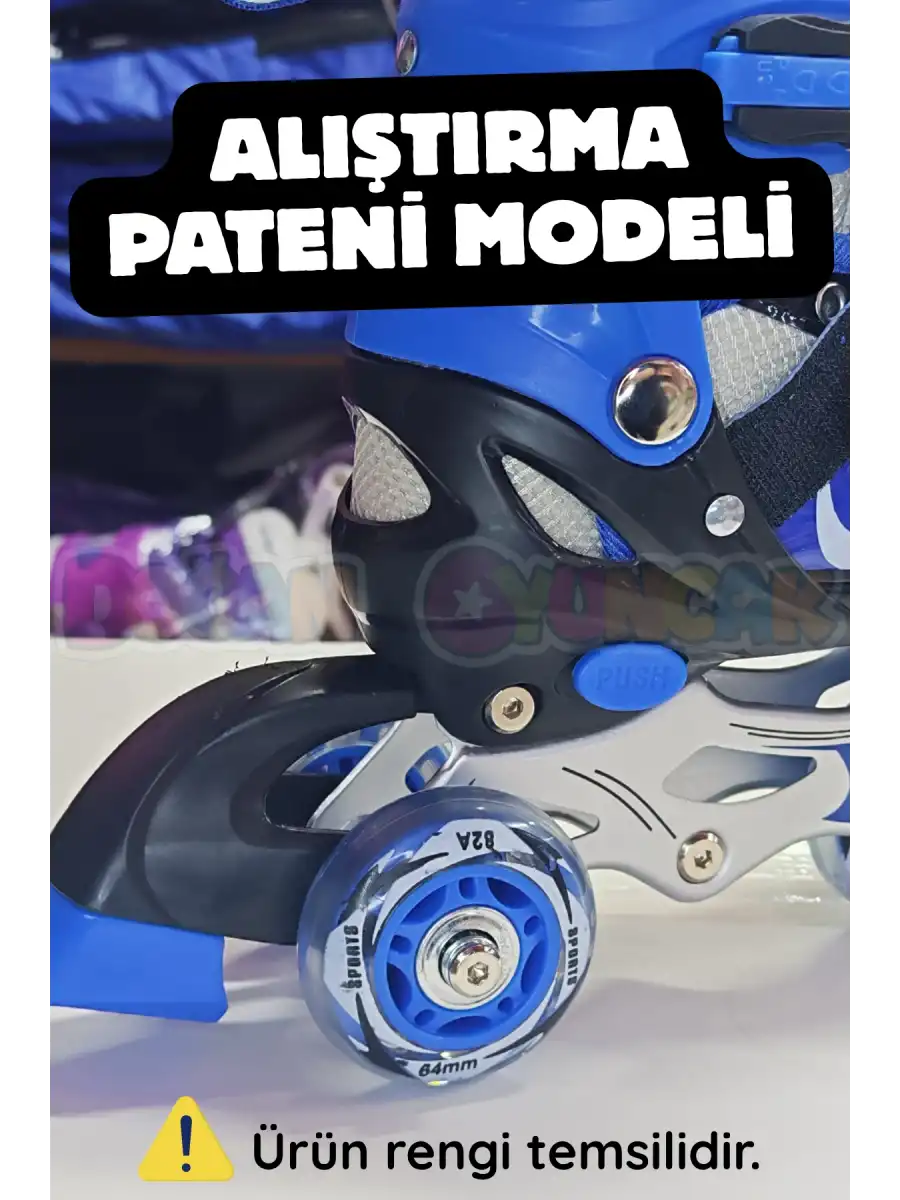 Slikon Tekerli Mavi Paten 31-34 Numara - Silikon Tekerli Paten Alıştırma Pateni - Silikon Tekerlekli