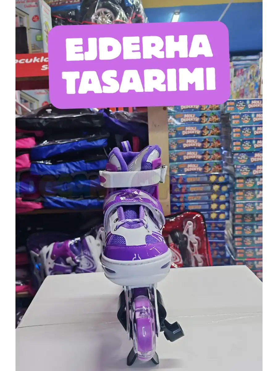 Slikon Tekerli Mor Paten 31-34 Numara - Silikon Tekerli Paten Alıştırma Pateni - Silikon Tekerlekli