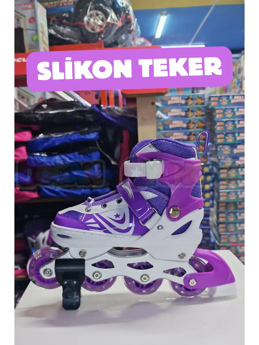 Slikon Tekerli Mor Paten 31-34 Numara - Silikon Tekerli Paten Alıştırma Pateni - Silikon Tekerlekli