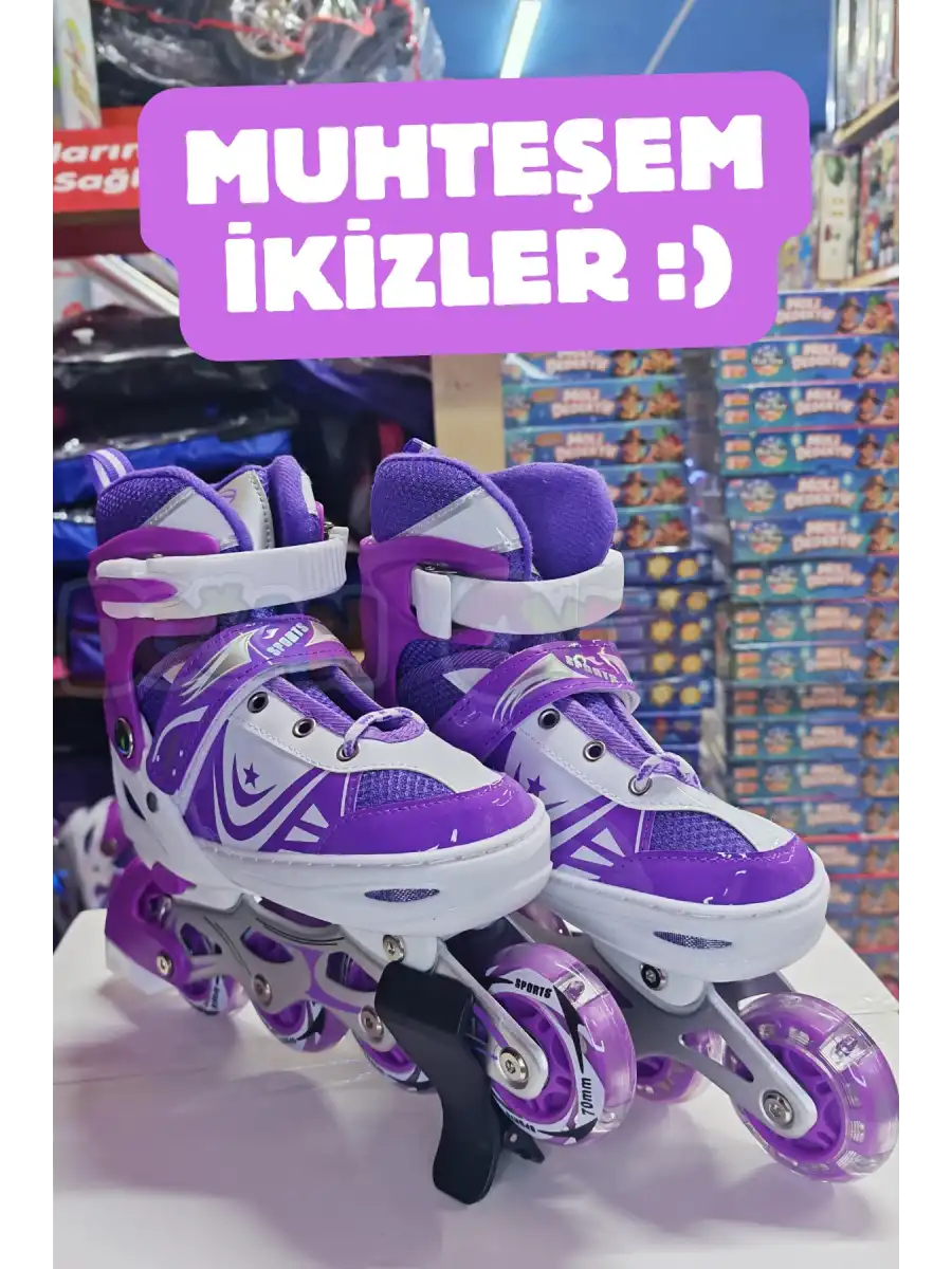Slikon Tekerli Mor Paten 31-34 Numara - Silikon Tekerli Paten Alıştırma Pateni - Silikon Tekerlekli