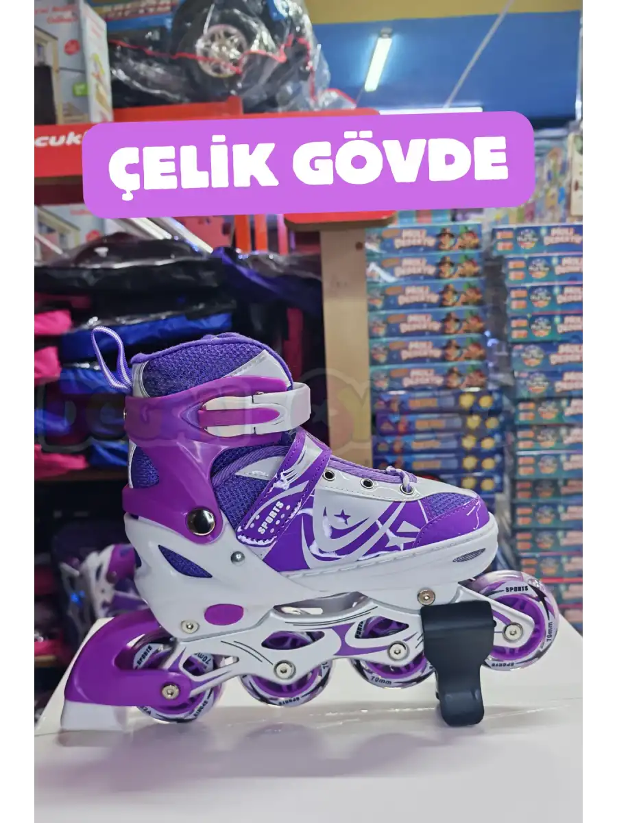 Slikon Tekerli Mor Paten 31-34 Numara - Silikon Tekerli Paten Alıştırma Pateni - Silikon Tekerlekli