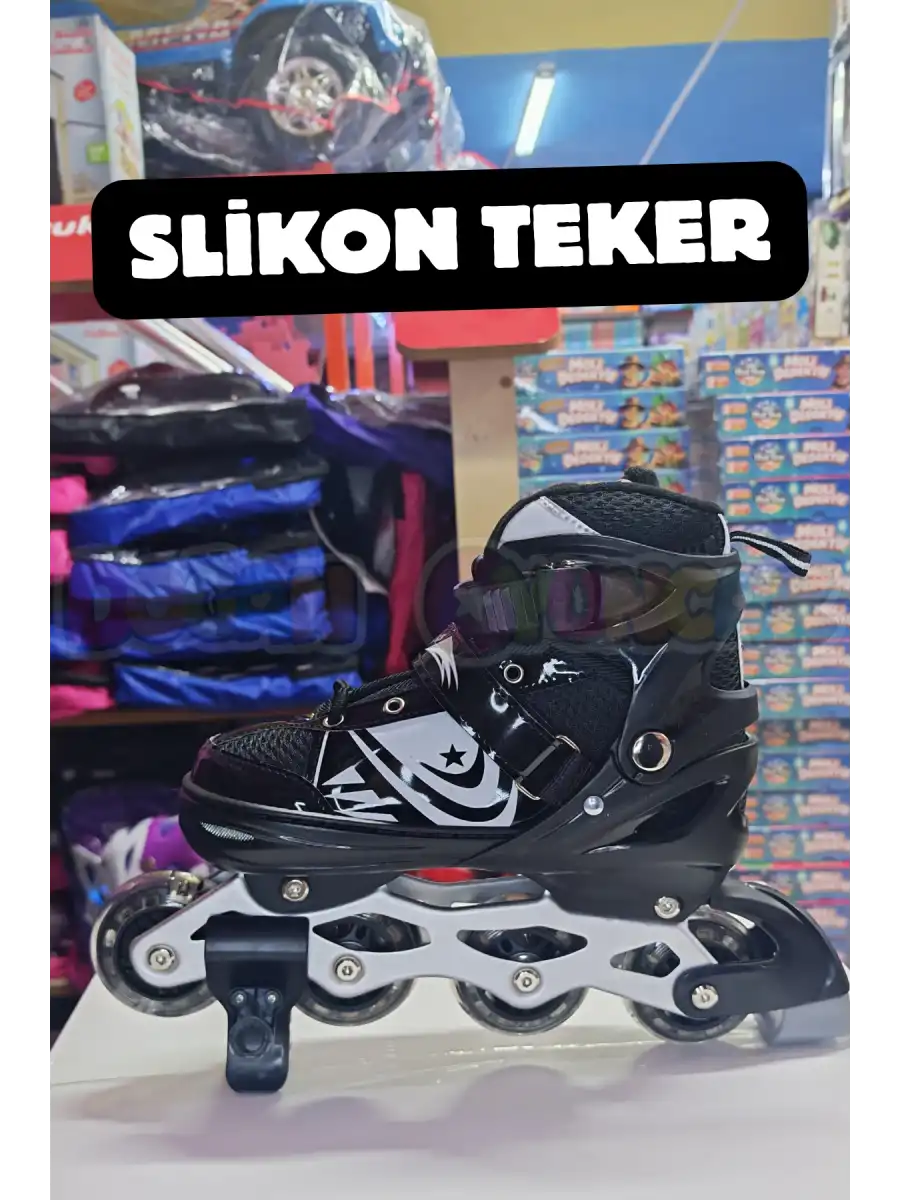 Slikon Tekerli Siyah Paten 31-34 Numara - Silikon Tekerli Paten Alıştırma Pateni - Silikon Tekerlekli