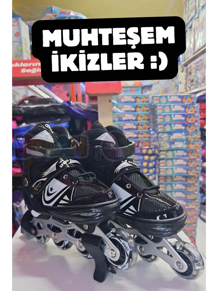 Slikon Tekerli Siyah Paten 31-34 Numara - Silikon Tekerli Paten Alıştırma Pateni - Silikon Tekerlekli