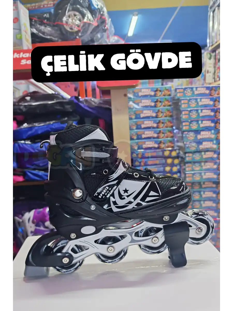 Slikon Tekerli Siyah Paten 31-34 Numara - Silikon Tekerli Paten Alıştırma Pateni - Silikon Tekerlekli