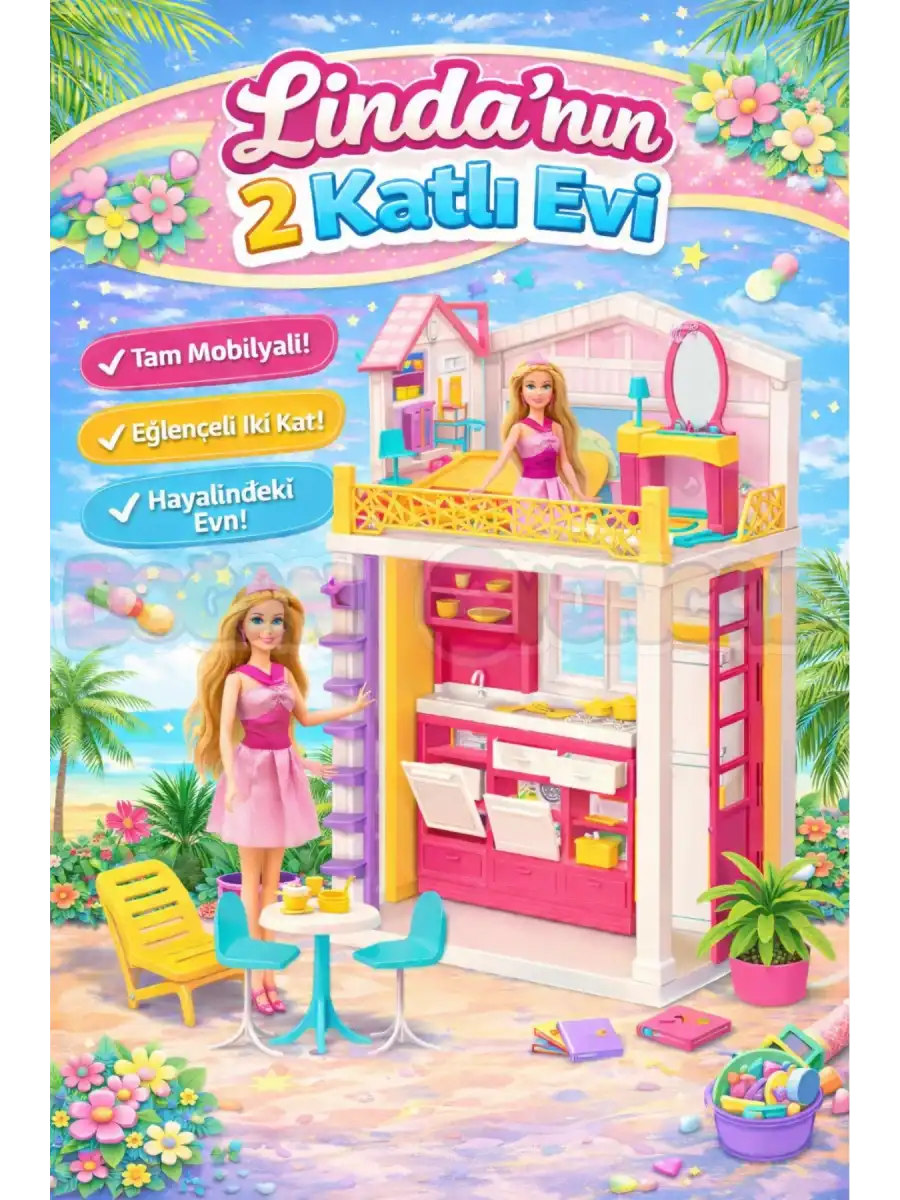 Lindanın Evi 2 Katlı - Ev Oyuncak - Lindanın Ev Seti - Barbie Ev Seti