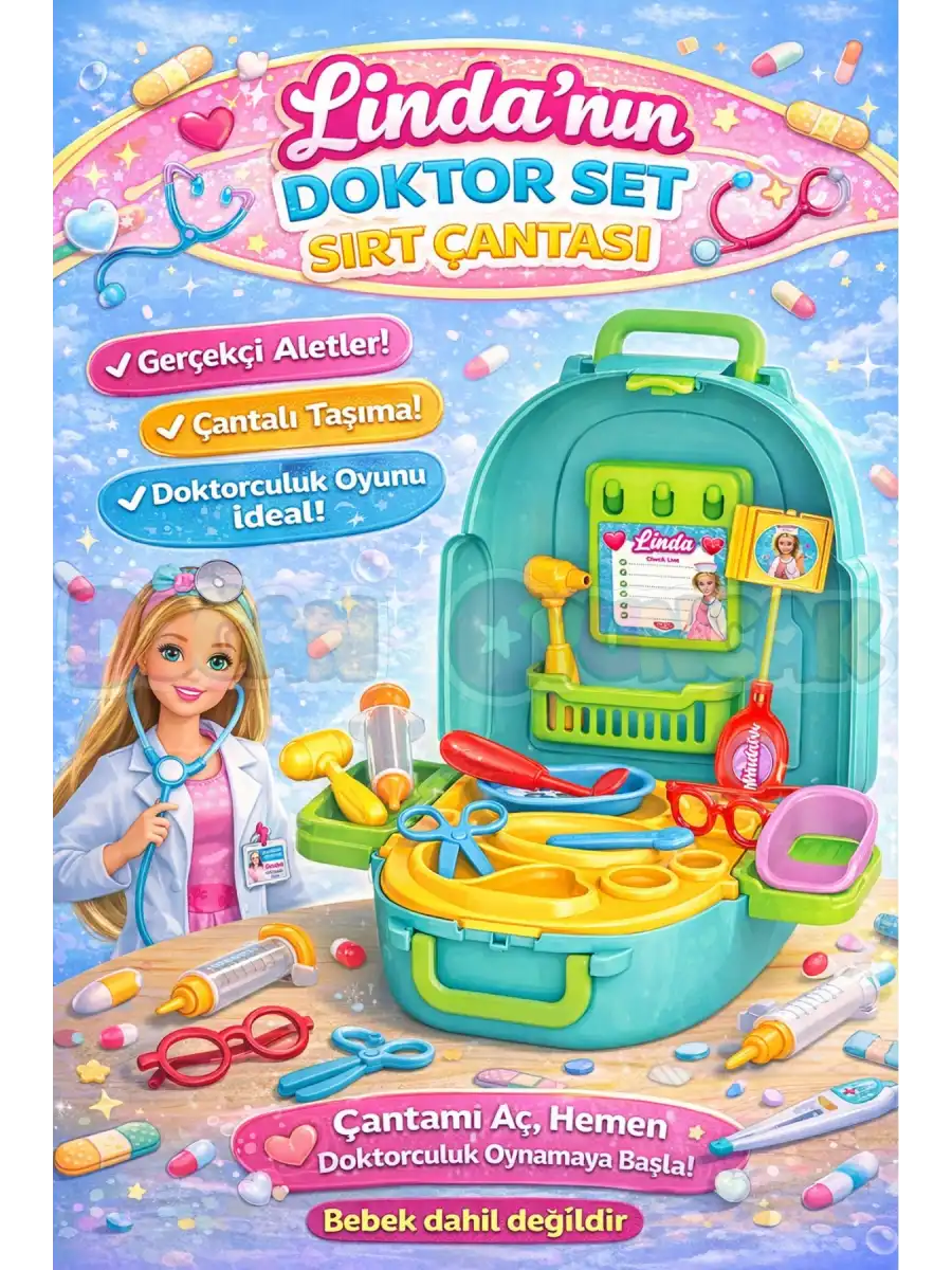 Lindanın Doktor Set Sırt Çantası - Doktor Setleri - Doktor Oyuncak Seti - Doktor Gereçleri