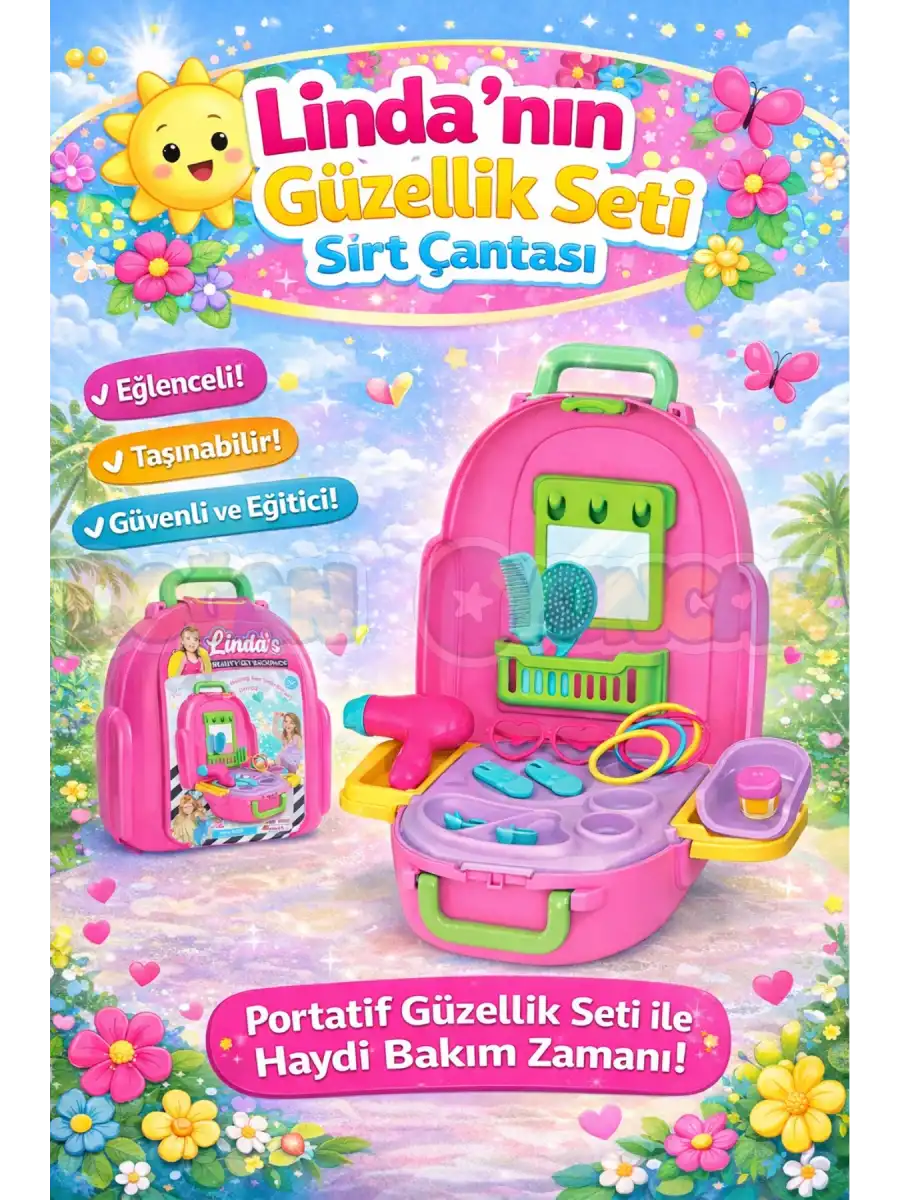 Lindanın Güzellik Seti Sırt Çantası - Güzellik Setleri - Kuaför Oyuncak Seti - Makyaj Seti