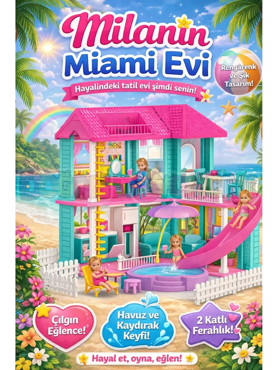 Milanın Miami Evi - Ev Oyuncak - Milanın Miami Ev Seti - Barbie Ev Seti - Rüya Evi - Oyun Evi