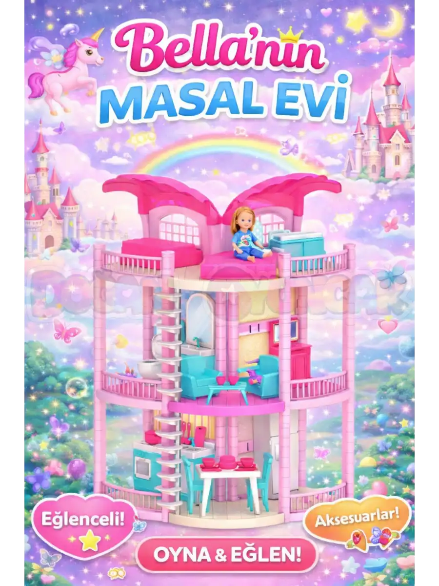 Bellanın Masal Evi - Bella Oyuncak Ev - Barbie Ev Seti - Bellanın Masal Evi - Bella 3 Katlı Evi