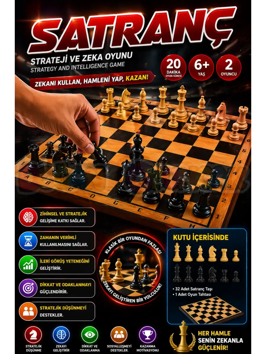 Ahşap Satranç Oyunu - Akıl ve Zeka Oyunu - Moli Satranç Oyunu - Strateji Oyunu