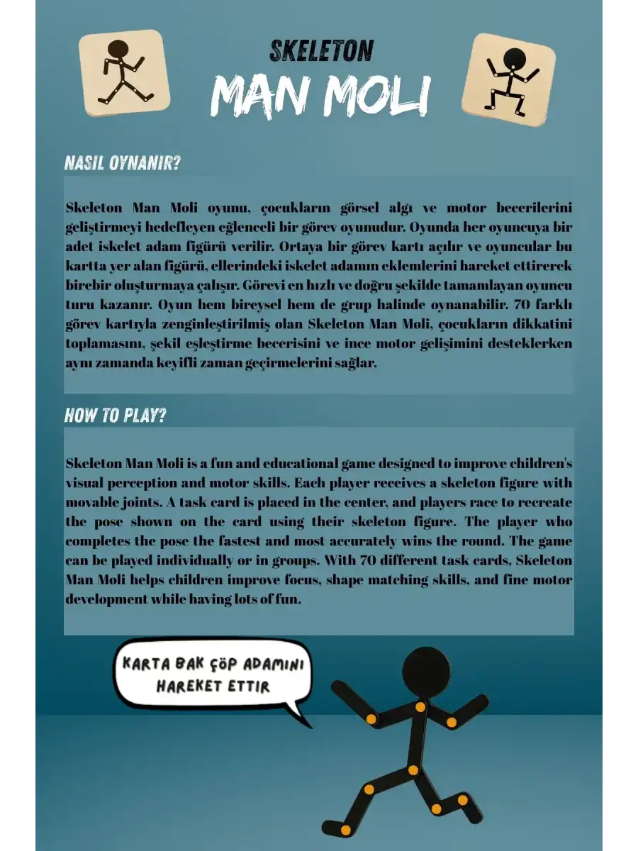 Çöp Adam Skeleton Man - Moli Kutu Oyunu Hafıza Dikkat Ve Beceri Oyunu Montessori Eğitici Oyuncak