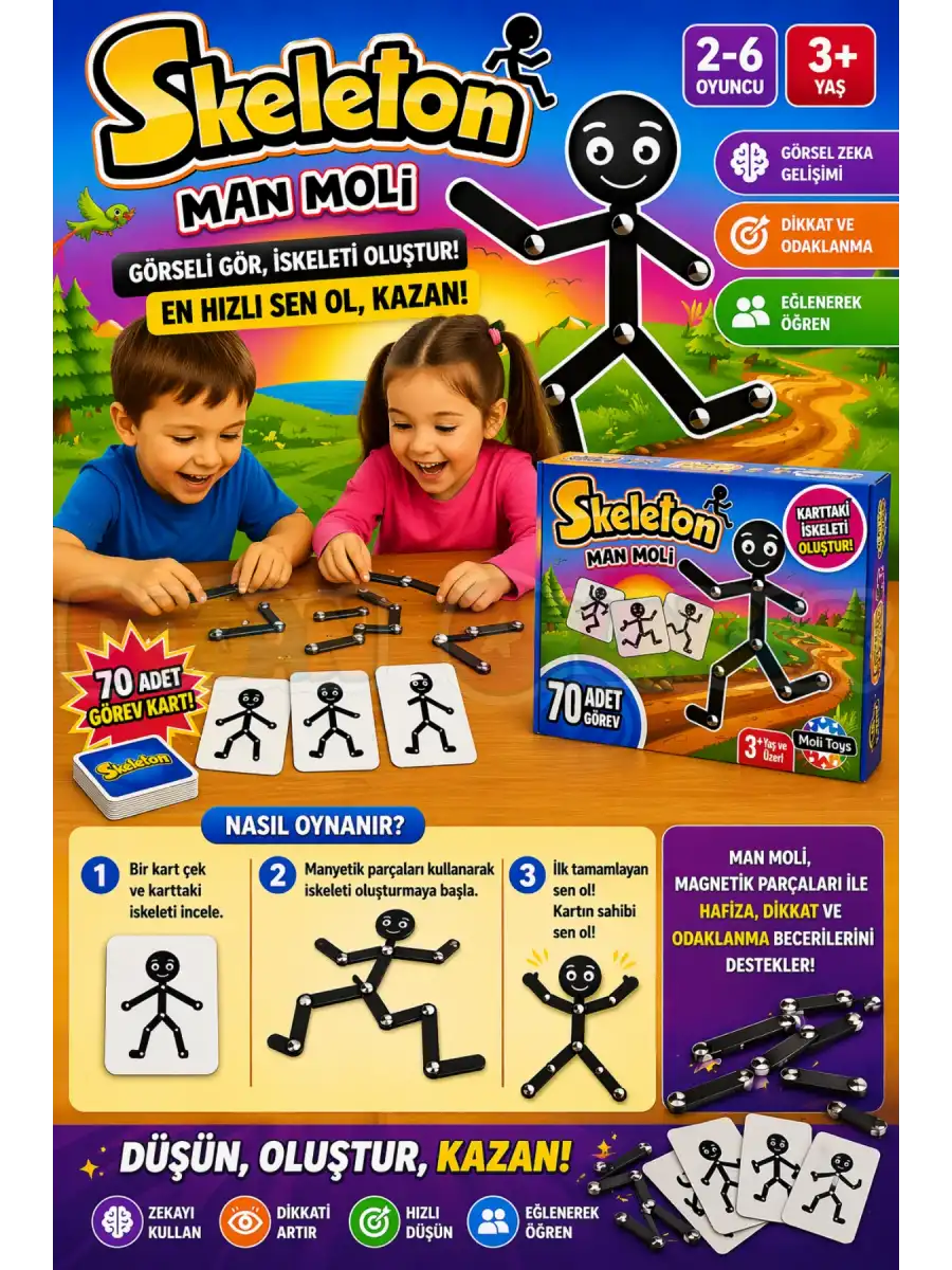 Çöp Adam Skeleton Man - Moli Kutu Oyunu Hafıza Dikkat Ve Beceri Oyunu Montessori Eğitici Oyuncak