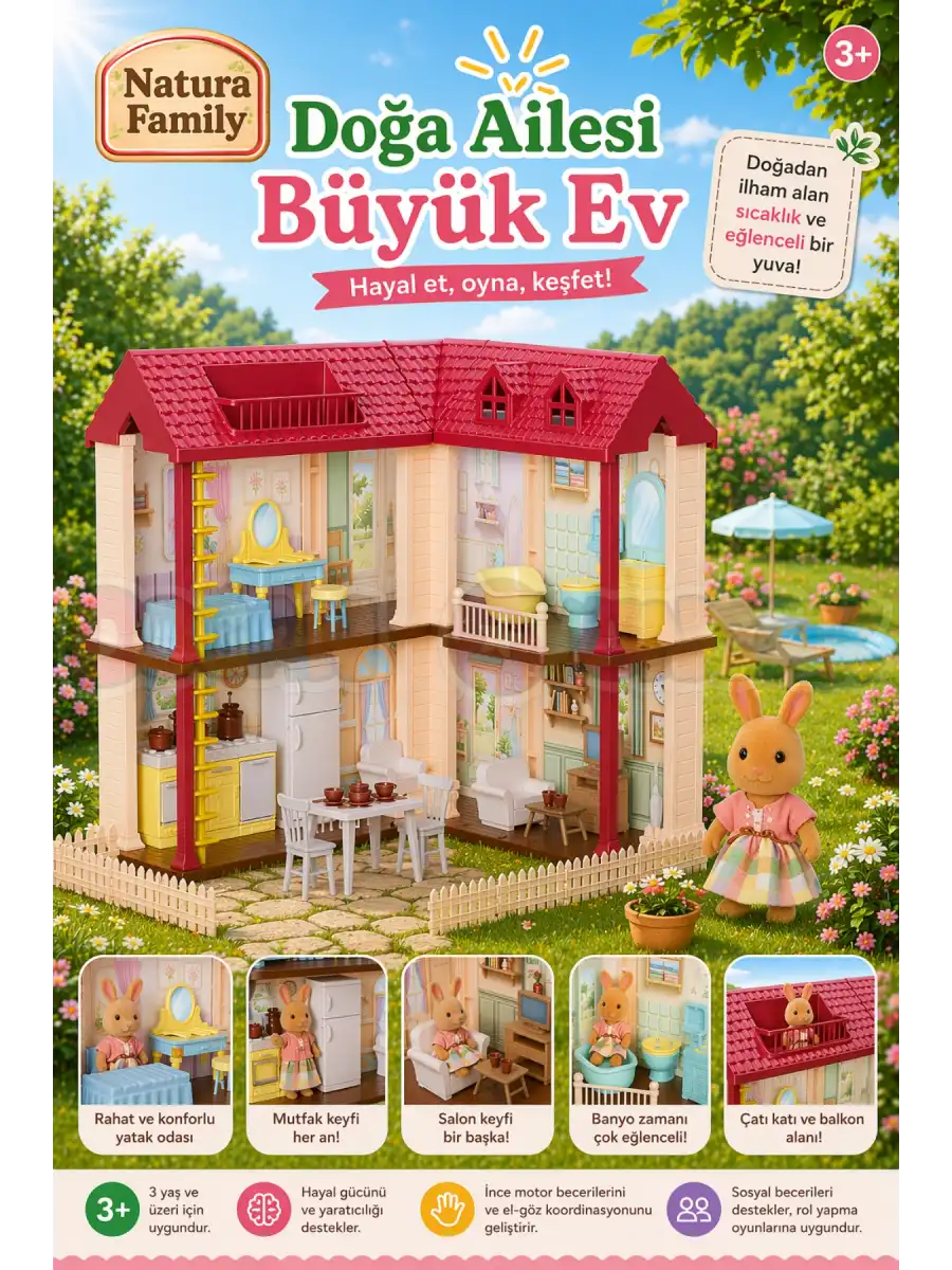 Doğa Ailesi Villa Evi Oyuncak Ev - Tavşan Ailesi Oyun Evi Tavşan Tatil Evi Sylvanian Evi