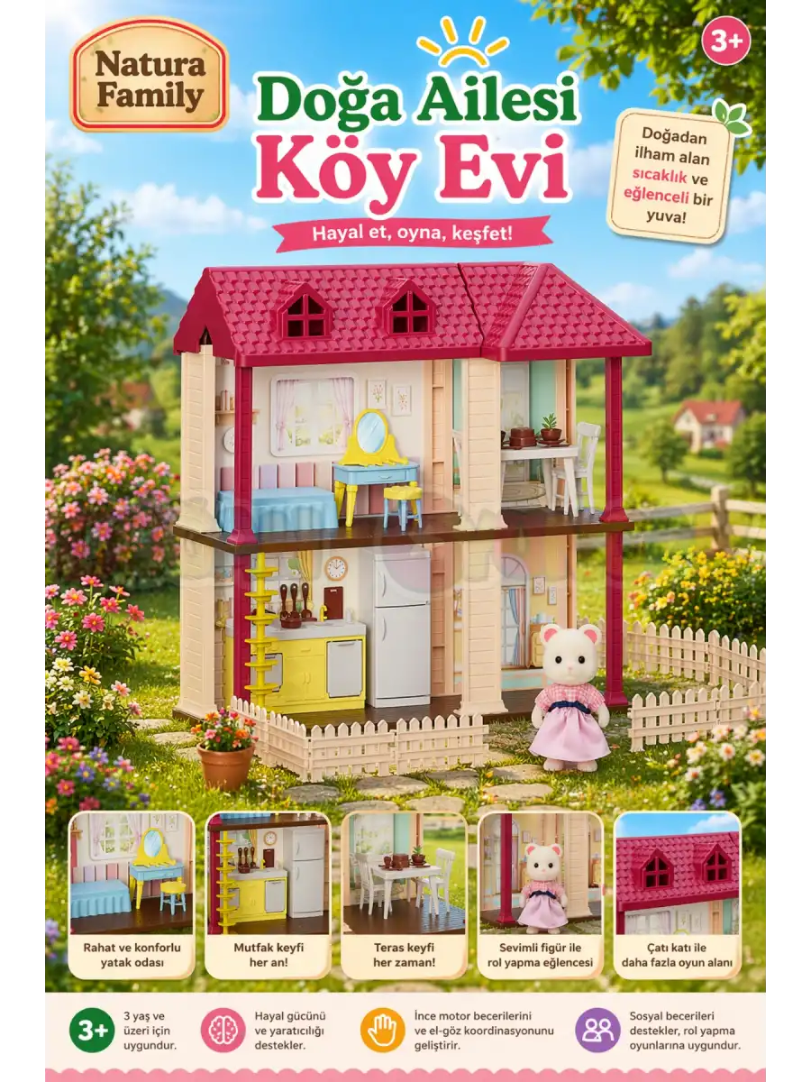 Doğa Ailesi Köy Evi Oyuncak Ev - Tavşan Ailesi Oyun Evi Tavşan Tatil Evi Sylvanian Evi