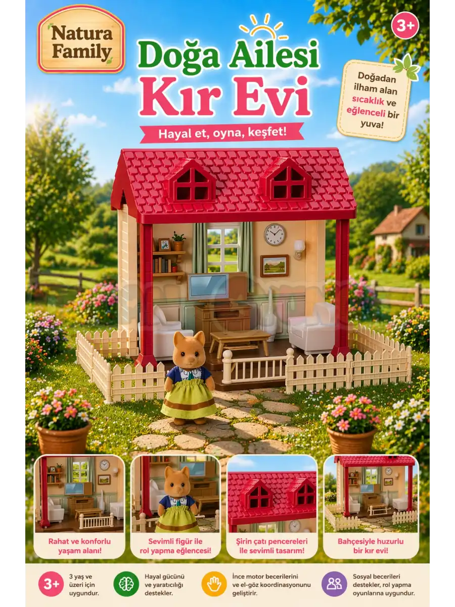 Doğa Ailesi Kır Evi Oyuncak Ev - Tavşan Ailesi Oyun Evi Tavşan Tatil Evi Sylvanian Evi