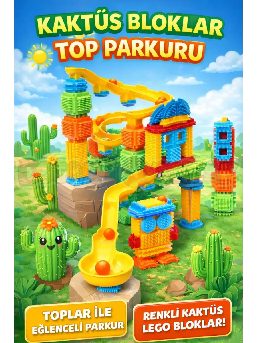 Kaktüs Bloklar Top Parkuru (100 Parça) - Kaktüs Oyuncak - Kaktüs Lego - Taraklı Lego Seti