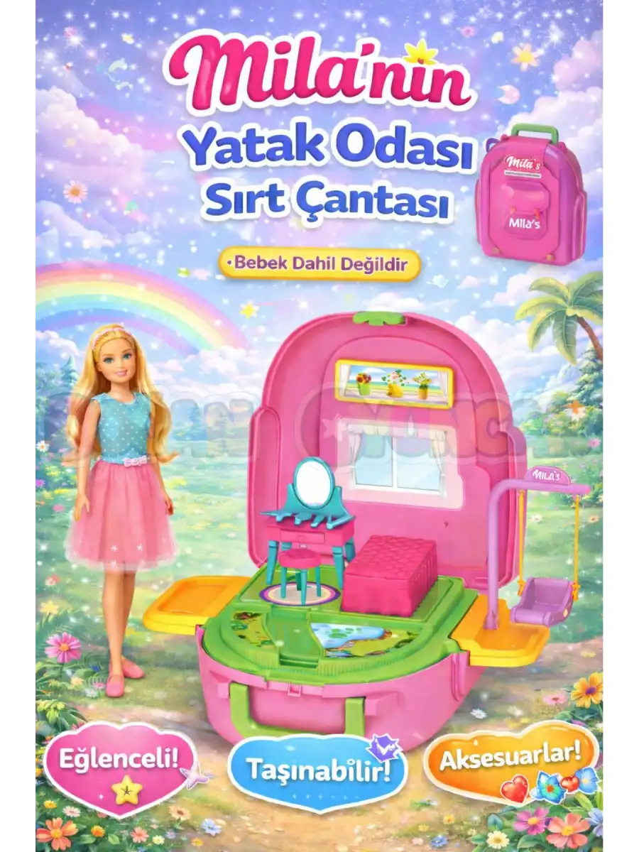 Milanın Yatak Odası Sırt Çantası - Yatak Odası Oyuncak - Yatak Odası Seti - Barbie Yatak Odası
