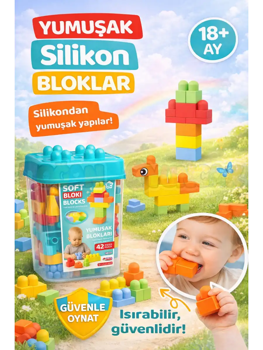 Yumuşak Bloki Blokları Kova 42 Parça - Büyük Yumuşak Bloklar - Büyük Soft Lego Oyuncakları