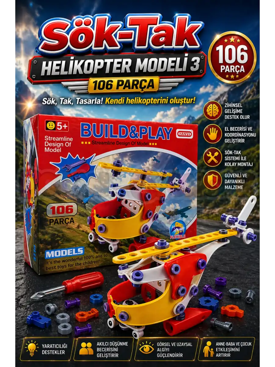 Hanye Sök-Tak Helikopter 3 Modeli - Oyuncak Söktak Helikopter Modeli - Lego Setleri
