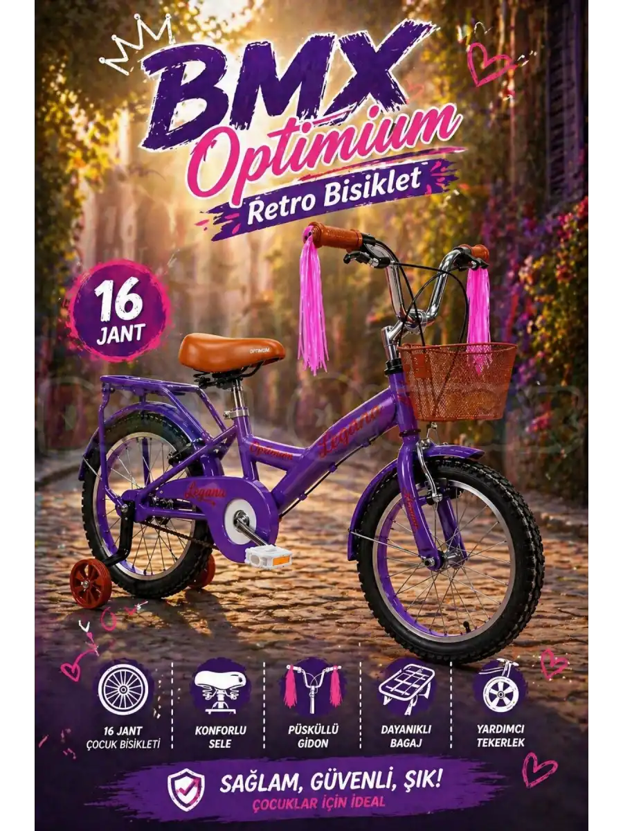BMX Legano Optimum Series Retro 16 Jant Çocuk Bisikleti Mor - Legano 16 Jant Bisiklet Retro BMX Bisiklet
