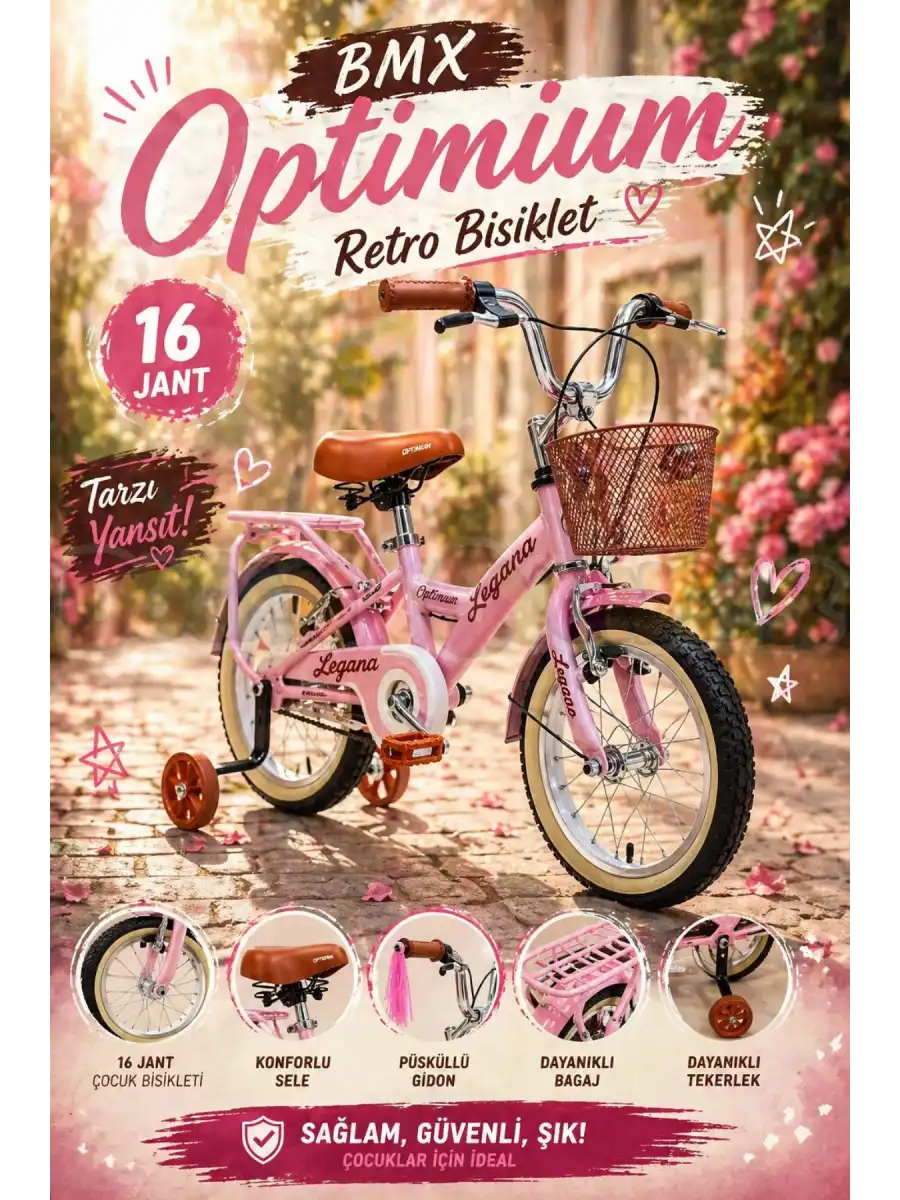BMX Legano Optimum Series Retro 16 Jant Çocuk Bisikleti Pembe - Legano 16 Jant Bisiklet Retro BMX Bisiklet