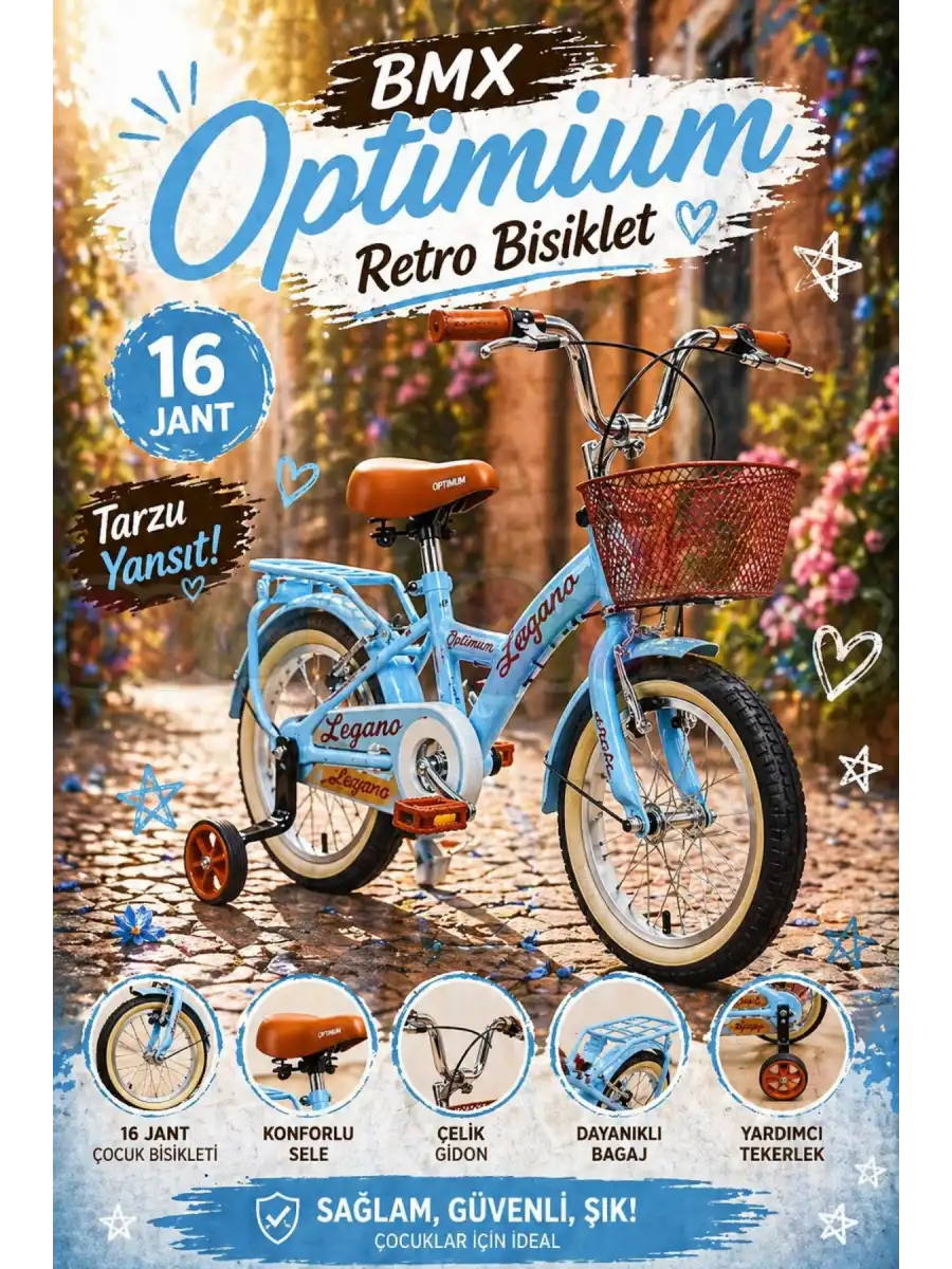BMX Legano Optimum Series Retro 16 Jant Çocuk Bisikleti Mavi - Legano 16 Jant Bisiklet Retro BMX Bisiklet