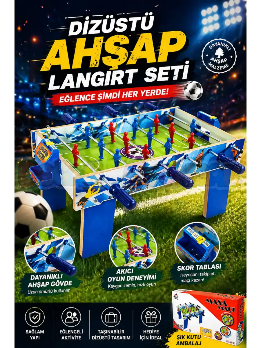 Dizüstü Ahşap Langırt Seti - Ahşap Oyuncak - Futbol Oyuncakları - Top Oyuncak Langırt Setleri - Langırt Oyuncakları - Ahşap Masa Oyunu