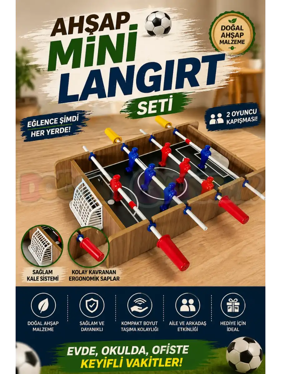Ahşap Mini Langırt Seti - Ahşap Oyuncak - Futbol Oyuncakları - Top Oyuncak Langırt Setleri - Langırt Oyuncakları - Ahşap Masa Oyunu