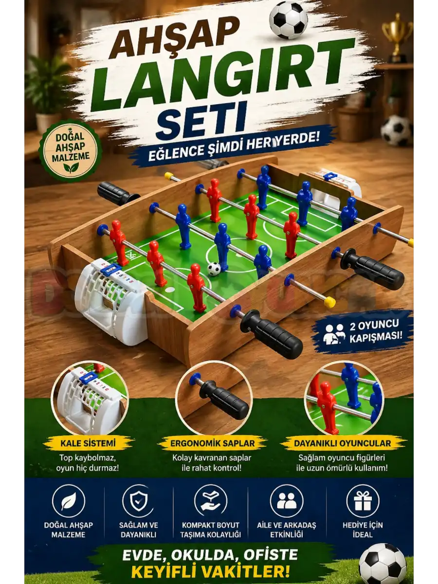 Ahşap Langırt Seti - Ahşap Oyuncak - Futbol Oyuncakları - Top Oyuncak Langırt Setleri - Langırt Oyuncakları - Ahşap Masa Oyunu