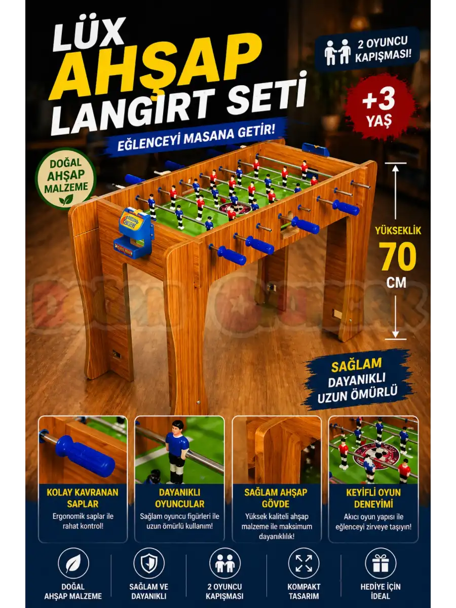 Lüx Ahşap Langırt Seti - Ahşap Oyuncak - Futbol Oyuncakları - Top Oyuncak Langırt Setleri - Langırt Oyuncakları - Ahşap Masa Oyunu
