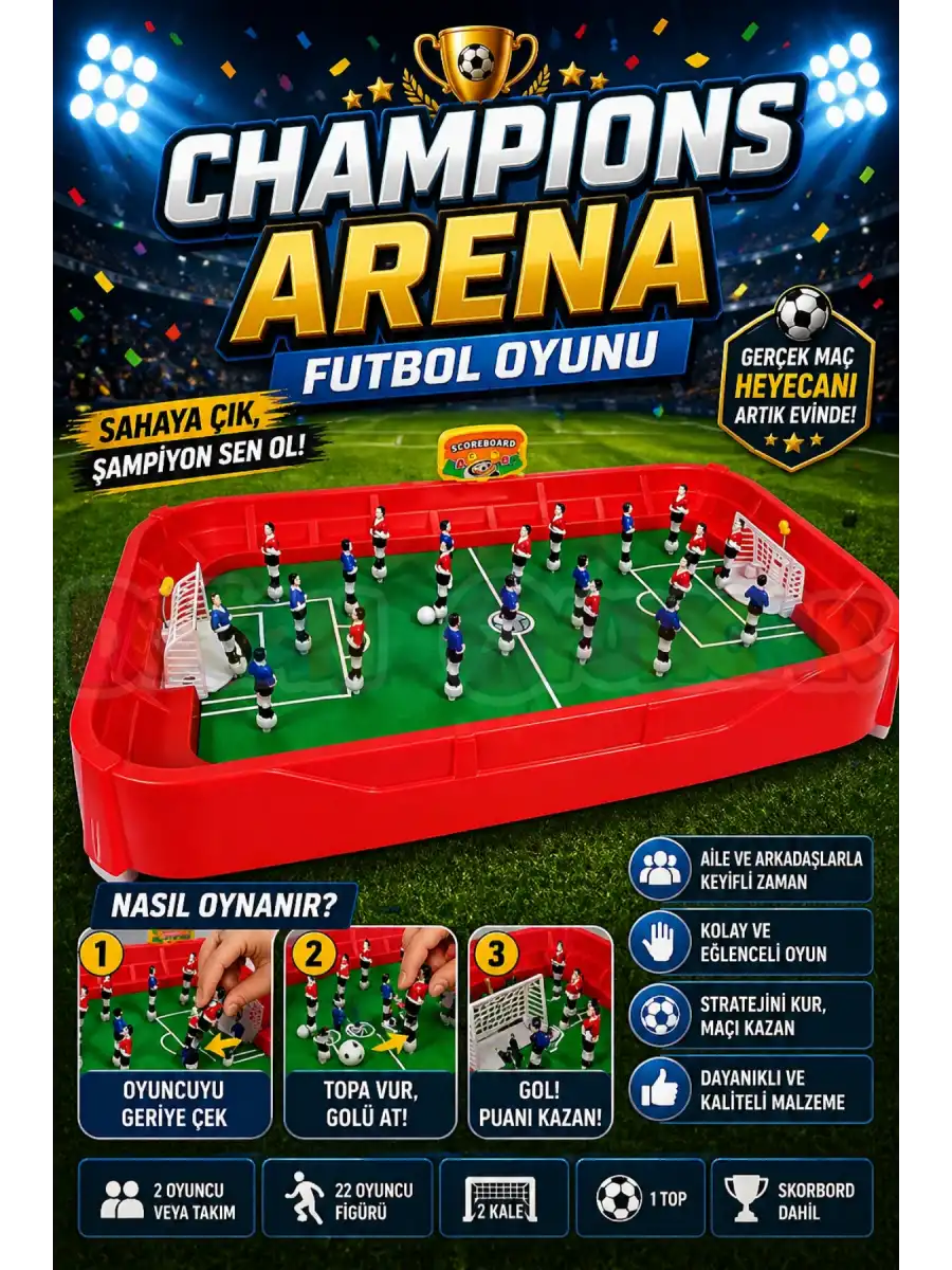 Champions Arena Futbol Oyunu - Futbol Maçı Oyuncak - Futbol Oyuncakları - Top Oyuncak Langırt Setleri - Langırt Oyuncakları - Masa Oyunu