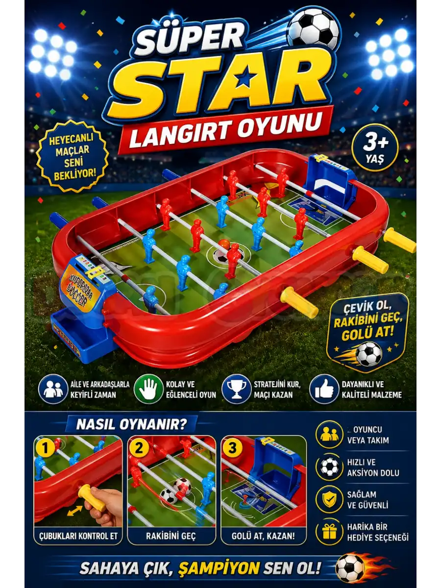 Süper Star Langırt Oyunu - Futbol Maçı Oyuncak - Futbol Oyuncakları - Top Oyuncak Langırt Setleri - Langırt Oyuncakları - Masa Oyunu
