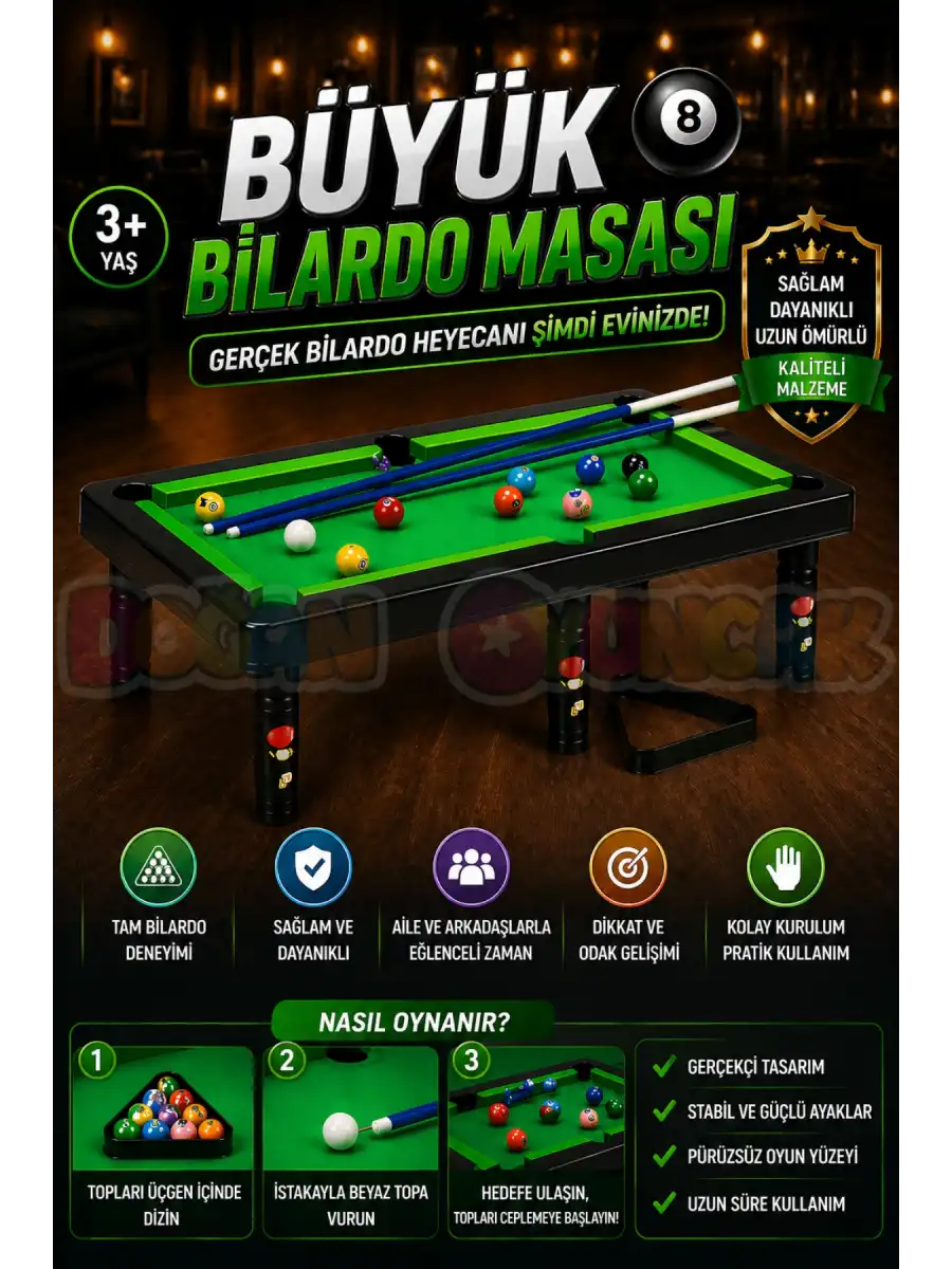 Büyük Bilardo Masası - Bilardo Maçı - Bilardo Oyuncak - 8 Ball Oyunu - Büyük Bilardo Seti - Bilardo Oyuncağı