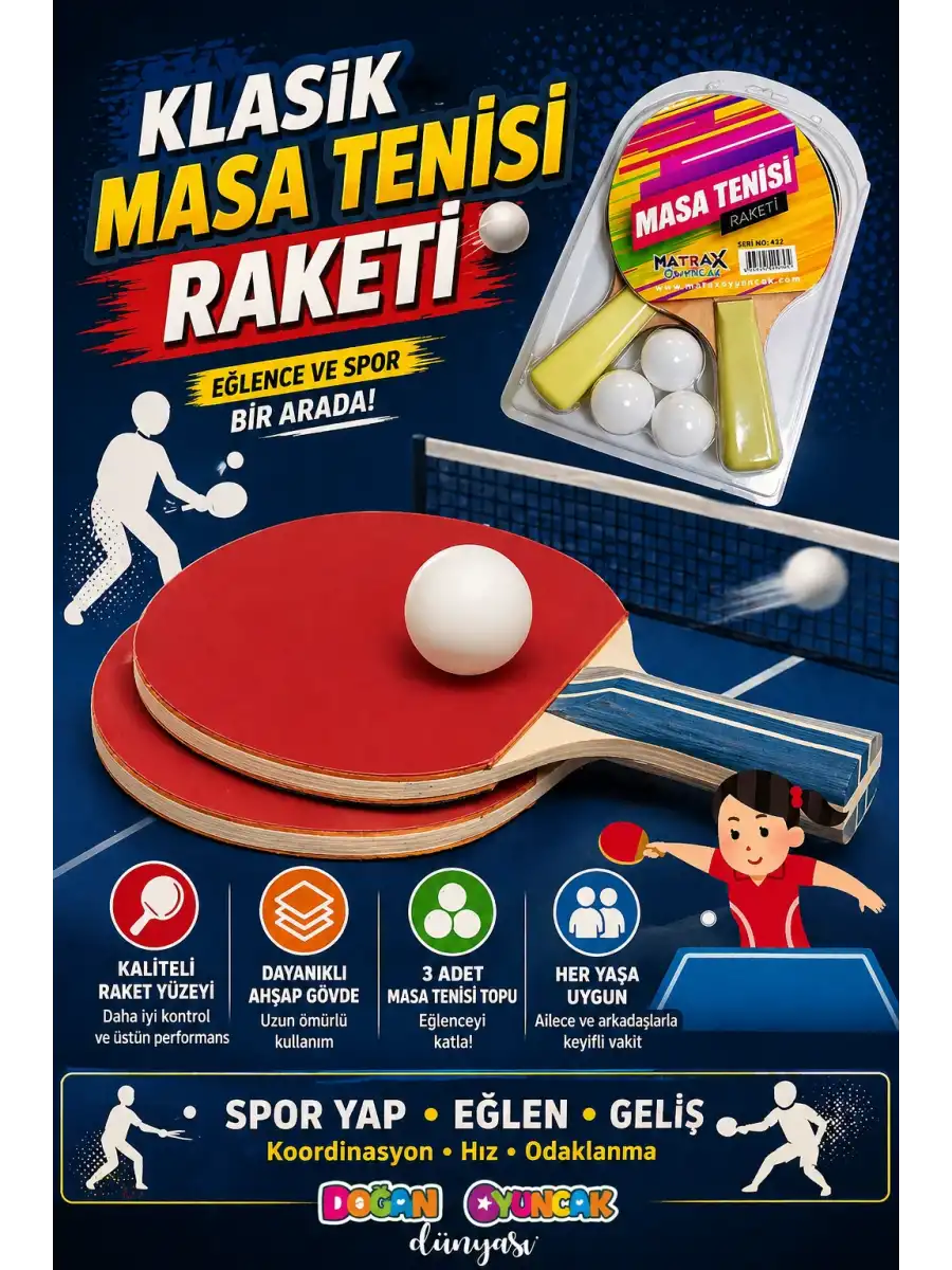 Klasik Masa Tenisi Raketi - Okul İçin Masa Tenisi Raketi - Tenis Oyuncakları - Masa Tenisi Oyunu - Raket