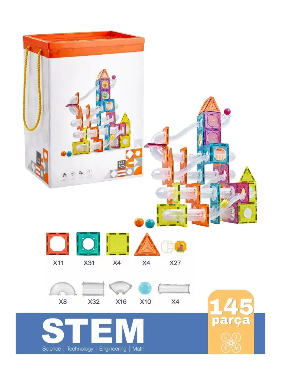 Orijinal Magnetic Tiles 145 Parça Manyetik Lego - Magnetic Magical Magnet - Mıknatıslı Lego