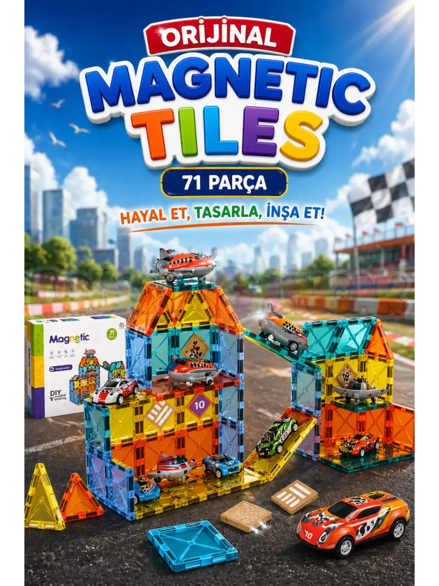 Orijinal Magnetic Tiles 71 Parça Manyetik Lego - Magnetic Magical Magnet - Mıknatıslı Lego