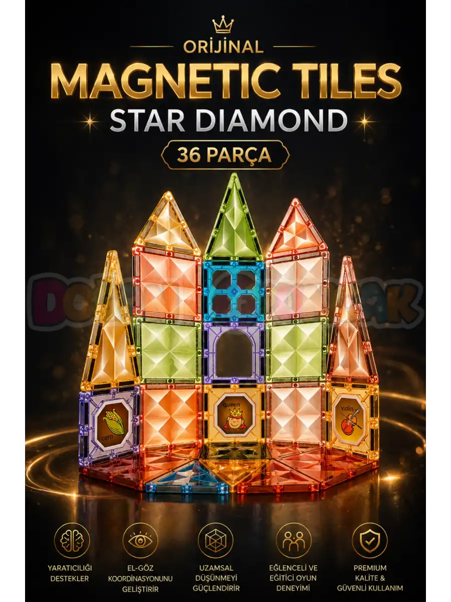 Orijinal Magnetic Tiles Star Diamond 36 Parça Manyetik Lego - Magnetic Magical Magnet - Mıknatıslı Lego