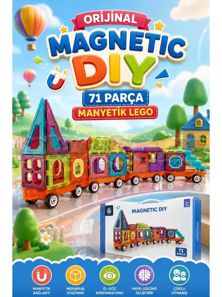 Orijinal Magnetic DIY 71 Parça Manyetik Lego - Magnetic Magical Magnet - Mıknatıslı Lego