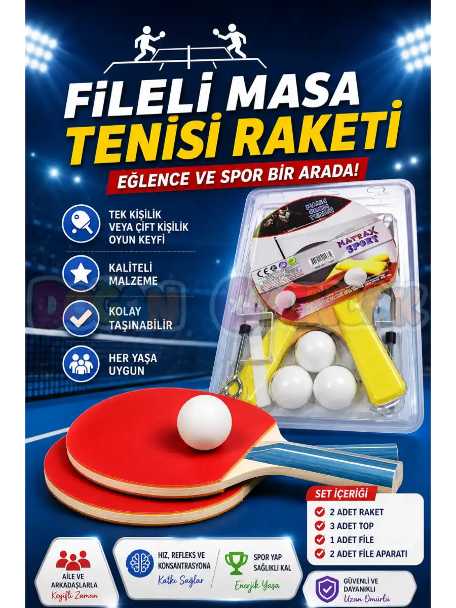 Fileli Masa Tenisi Raketi - Okul İçin Masa Tenisi Raketi - Tenis Oyuncakları - Masa Tenisi Oyunu - Fileli Raket