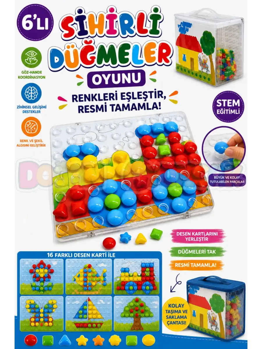 6lı Sihirli Düğmeler Oyunu - Oyuncak Sihir Düğmeler - Renkleri Yerine Yerleştirme Oyunu Resim Oyunu