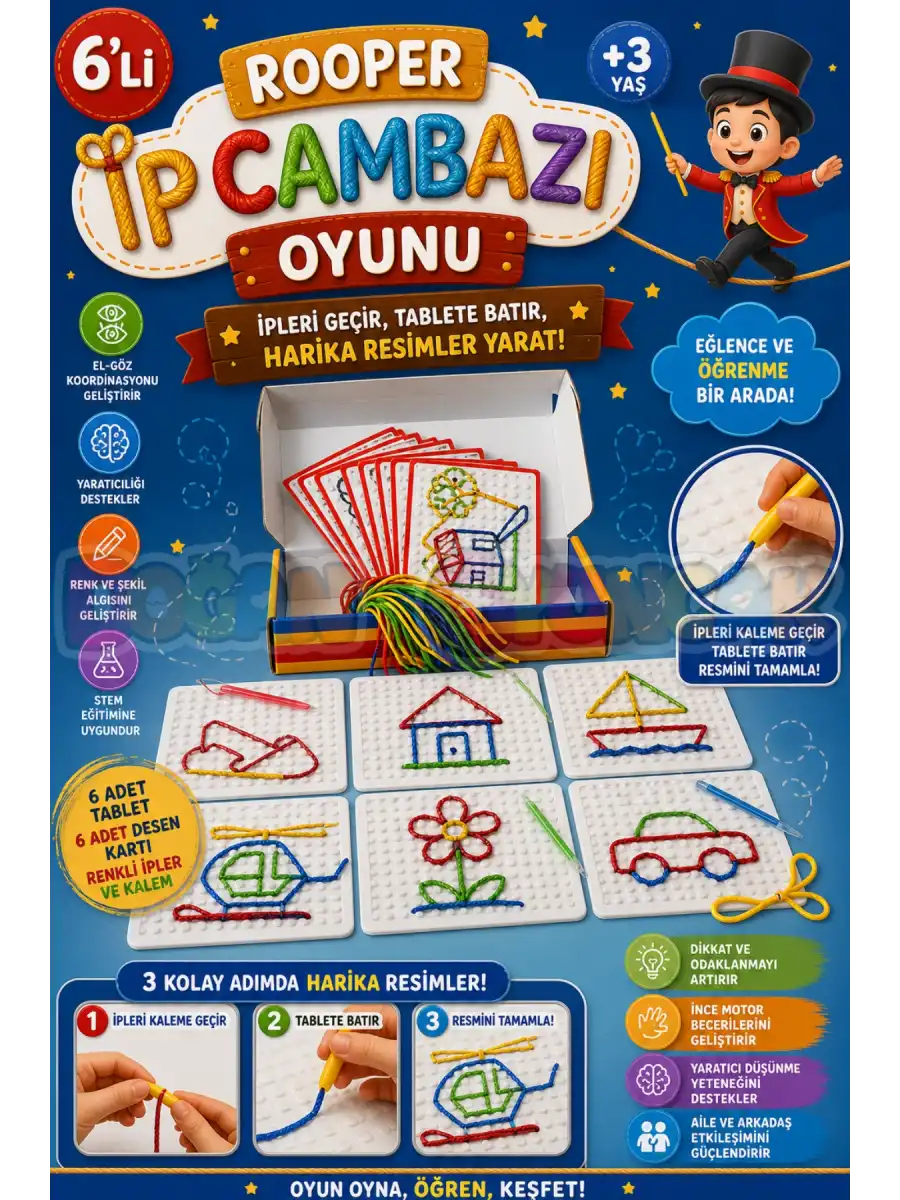 6lı Rooper İp Cambazı Oyunu - Oyuncak İp Geçirme - Resim Oyunu Rooper Oyunu - Anaokulu Oyuncak