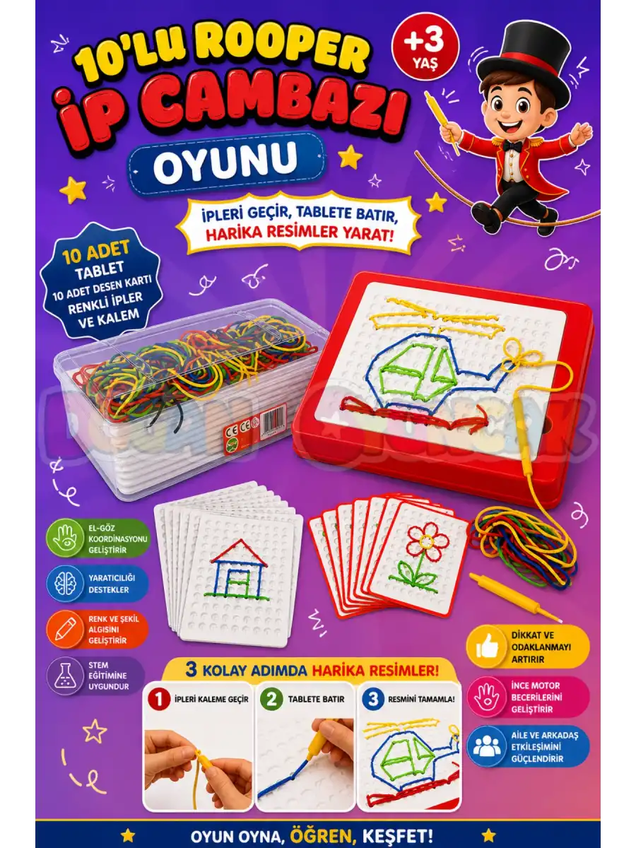 10lu Rooper İp Cambazı Oyunu - Oyuncak İp Geçirme - Resim Oyunu Rooper Oyunu - Anaokulu Oyuncak