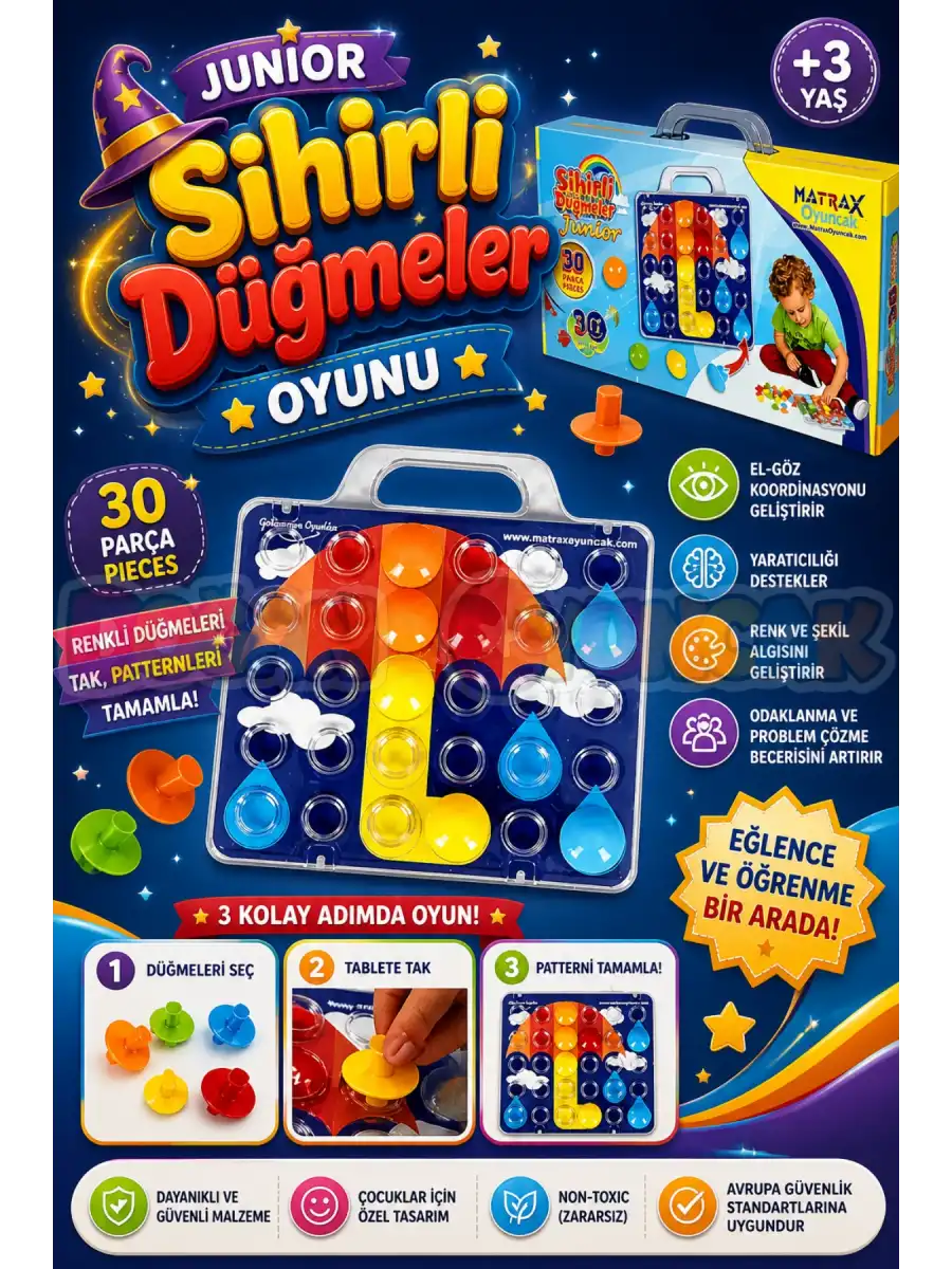 Junior Sihirli Düğmeler Oyunu - Oyuncak Sihir Düğmeler - Renkleri Yerine Yerleştirme Oyunu Resim Oyunu