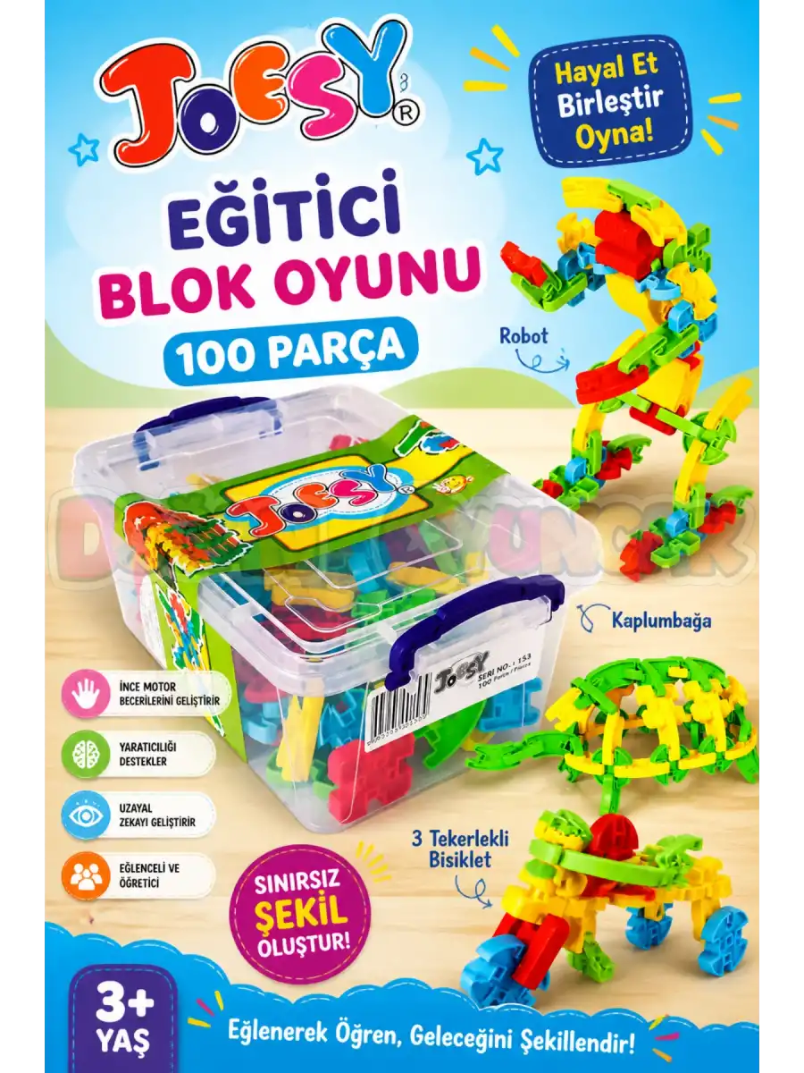 Joesy Eğitici Blok Oyunu 100 Parça - Oyuncak Lego Seti - Birbirine Geçmeli STEM Lego Seti - Eğitici Oyuncak