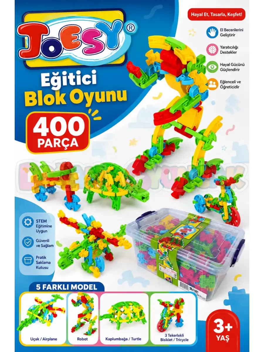 Joesy Eğitici Blok Oyunu 400 Parça - Oyuncak Lego Seti - Birbirine Geçmeli STEM Lego Seti - Eğitici Oyuncak