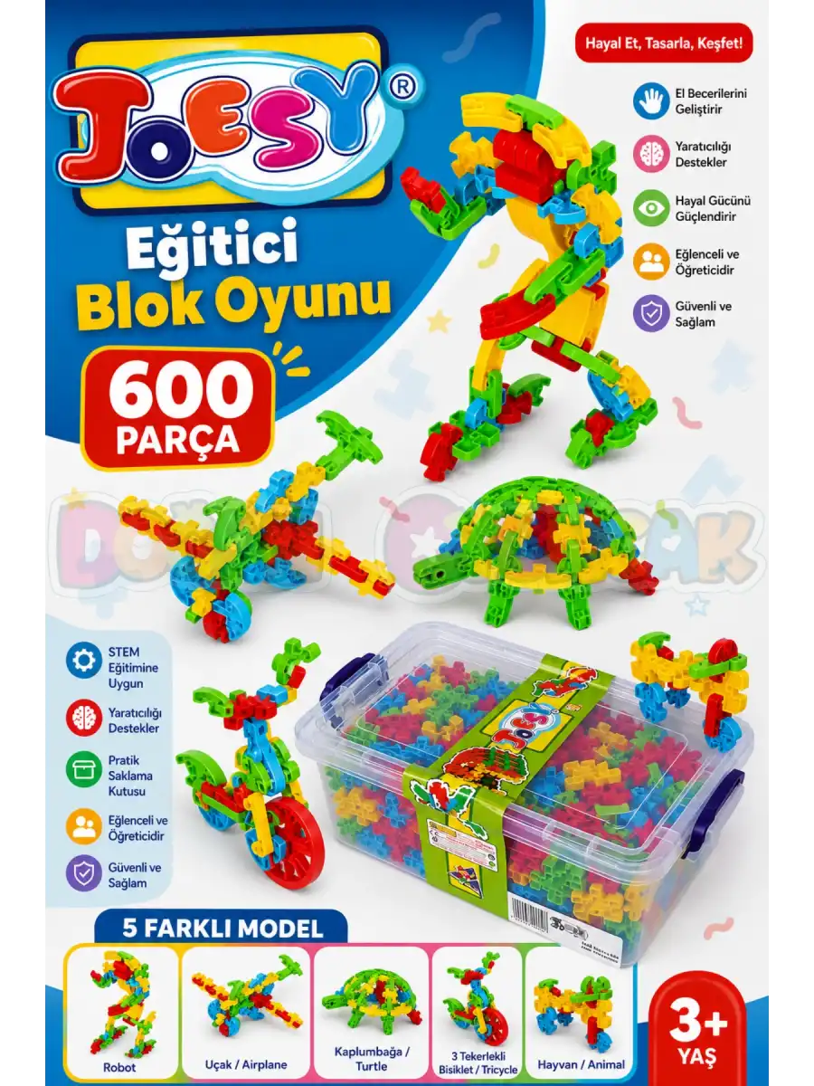 Joesy Eğitici Blok Oyunu 600 Parça - Oyuncak Lego Seti - Birbirine Geçmeli STEM Lego Seti - Eğitici Oyuncak