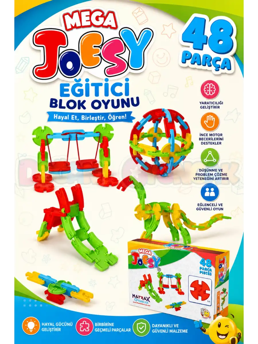 Mega Joesy Eğitici Blok Oyunu 48 Parça - Oyuncak Lego Seti - Birbirine Geçmeli STEM Lego Seti - Eğitici Oyuncak