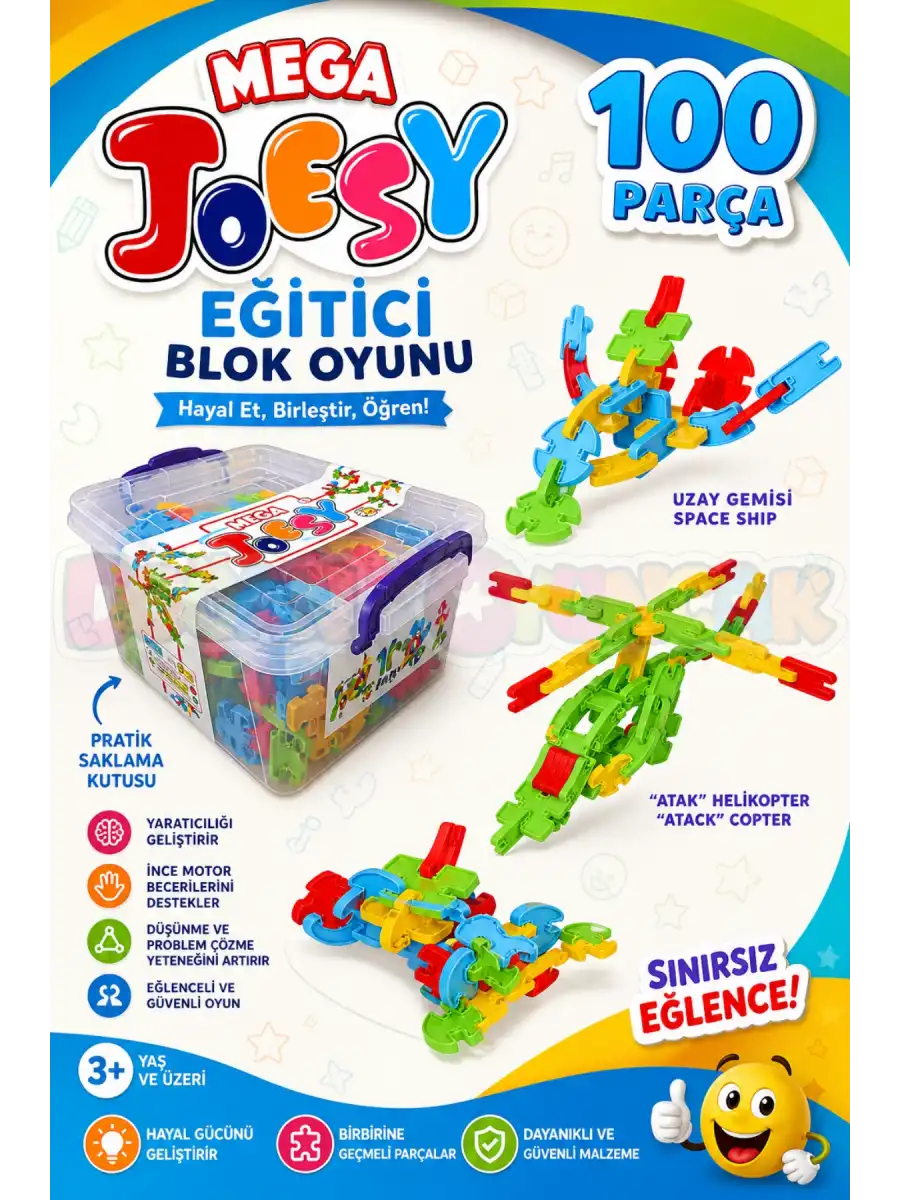 Mega Joesy Eğitici Blok Oyunu 100 Parça - Oyuncak Lego Seti - Birbirine Geçmeli STEM Lego Seti - Eğitici Oyuncak