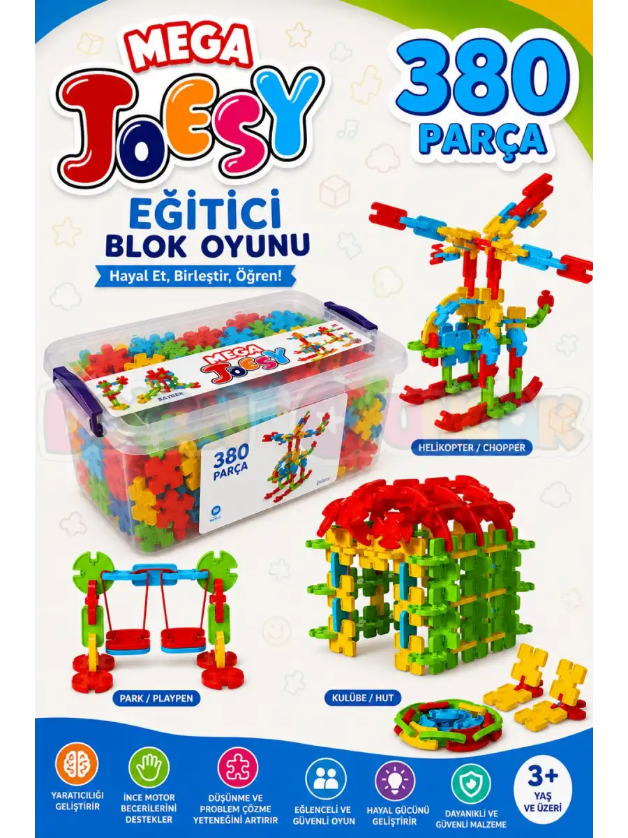 Mega Joesy Eğitici Blok Oyunu 380 Parça - Oyuncak Lego Seti - Birbirine Geçmeli STEM Lego Seti - Eğitici Oyuncak